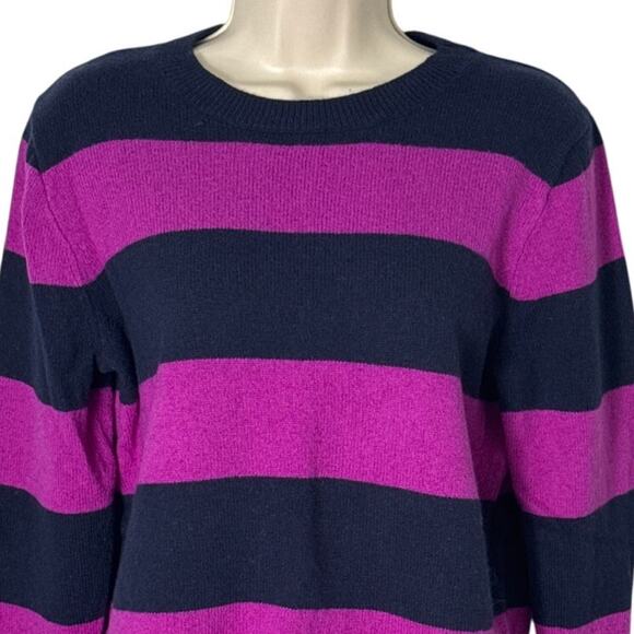 J. Crew Wide Stripe Navy and Pink/Purple Wool Blend Sweater Size M - Picture 6 of 6